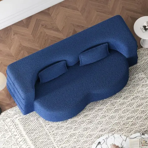 78"W Convertible Folding Sofa Bed, Teddy Full Size Futon Loveseat Sleeper Couch Bed with Pillows, Lounge Floor Sofa Folding Mattress, Compression Foam Boneless Couch for Living... - Image 3