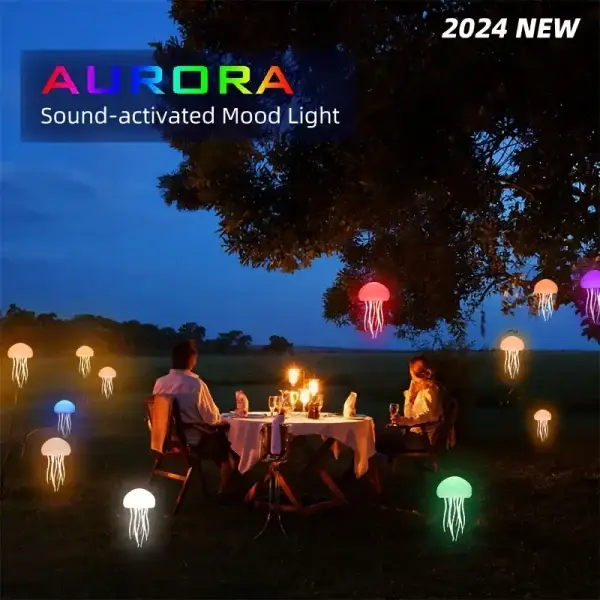 Aurora Mood Light, Dynamic Jellyfish LED Lamp, RGB Gradient, Voice Control, Hanging Indoor Light, Eye-Friendly Warm Light, Sound Activated, Rechargeable Battery, USB Dual Power,... - Image 2
