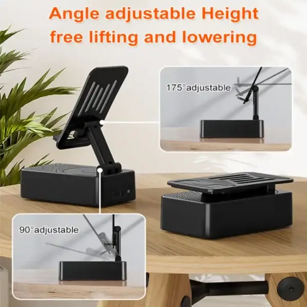 Bluetooth Speaker With Phone Stand 360º Rotating Mobile Phone Holder Anti-Slip Base Bluetooth Audio 5000mAh Power Bank Bracket - Image 3