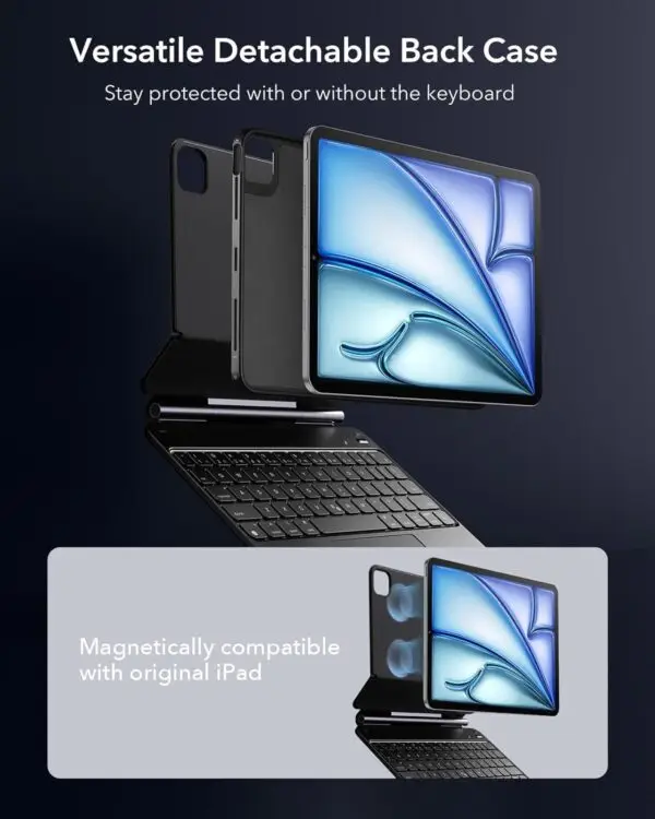 ESR iPad Air 11 Inch Case with Keyboard (M3,2025/M2,2024) & iPad Pro 11/Air 5/4 Gen Keyboard, Easy-Set Magnetic Stand, Portrait/Raised Modes, with Removable Protective Case,... - Image 2