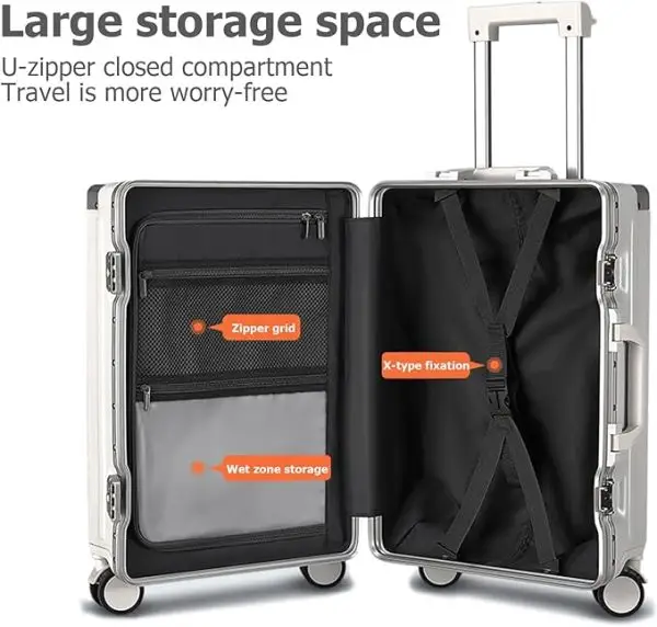 feilario Hardside Expandable Spinner Wheel Luggage, TSA Lock Carry on Suitcase, with Cup Holder & Phone Holder, 24in Sizes, White - Image 4