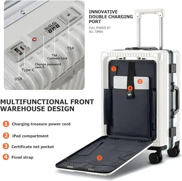 feilario Hardside Expandable Spinner Wheel Luggage, TSA Lock Carry on Suitcase, with Cup Holder & Phone Holder, 24in Sizes, White - Image 6