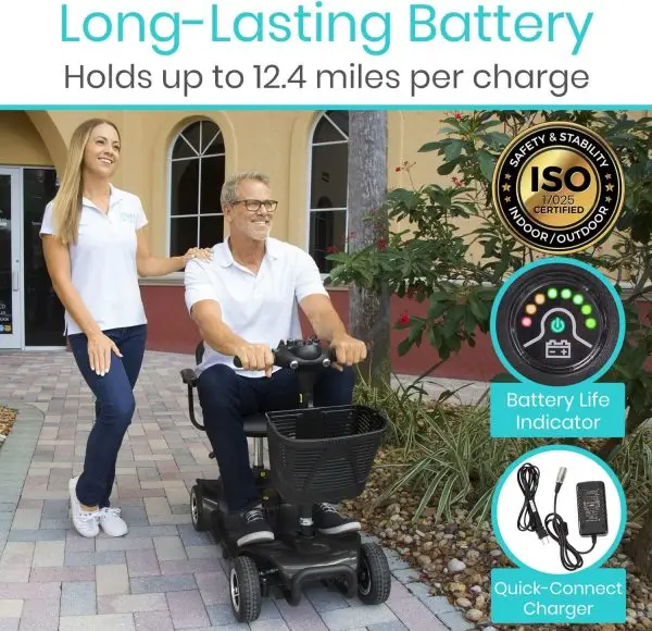 Vive 4 Wheel Mobility Scooter - Electric Powered Wheelchair Device - Compact Heavy Duty Mobile for Travel, Adults, Elderly - Long Range Power Extended Battery with Charger & Basket - Image 2