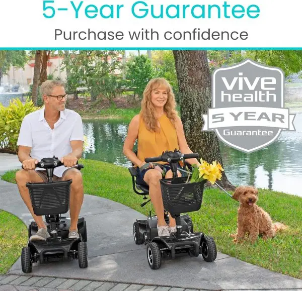 Vive 4 Wheel Mobility Scooter - Electric Powered Wheelchair Device - Compact Heavy Duty Mobile for Travel, Adults, Elderly - Long Range Power Extended Battery with Charger & Basket - Image 3