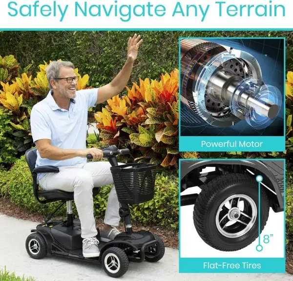 Vive 4 Wheel Mobility Scooter - Electric Powered Wheelchair Device - Compact Heavy Duty Mobile for Travel, Adults, Elderly - Long Range Power Extended Battery with Charger & Basket - Image 4