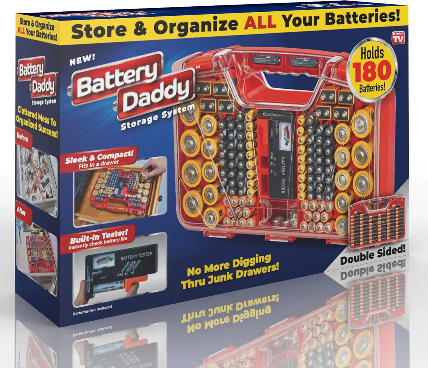 While Stocks Last:Ontel Battery Daddy - Battery Organizer Storage Case with Tester, Stores & Protects Up to 180 Batteries, Clear Locking Lid, As Seen On TV
