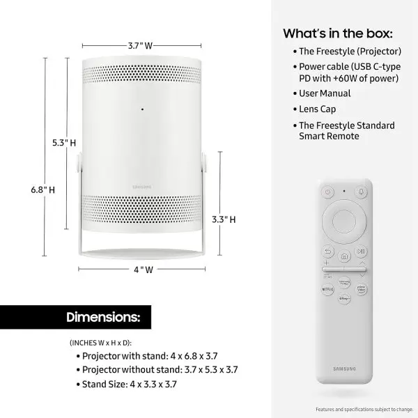While Stocks Last:SAMSUNG 30" - 100" The Freestyle FHD HDR Smart Portable Projector for Indoor and Outdoor Home Theater, Big Screen Experience with Premium 360 Sound w/ Alexa... - Image 6