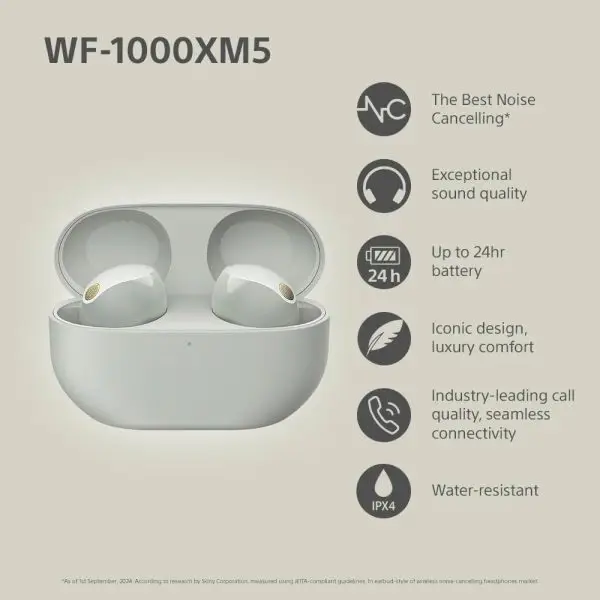 While Stocks Last:Sony WF-1000XM5 Wireless Noise Cancelling Earbuds, Bluetooth, In-ear Headphones, Mic, Up to 24 Hours Battery Life, Quick Charge, IPX4, iOS & Android Compatible - Image 10
