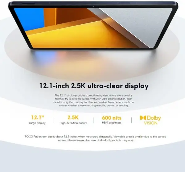 Xiaomi Poco Pad WiFi Version (256GB + 8GB) 12.1" Octa Core Global ROM 10000mAh Bluetooth 5.3 8MP Dual Camera (Gray, 256GB + 8GB) - Image 2